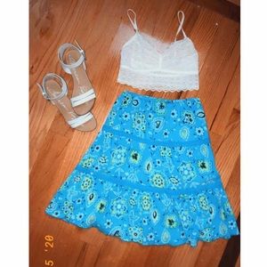 Sky Blue Boho-Style Midi Skirt